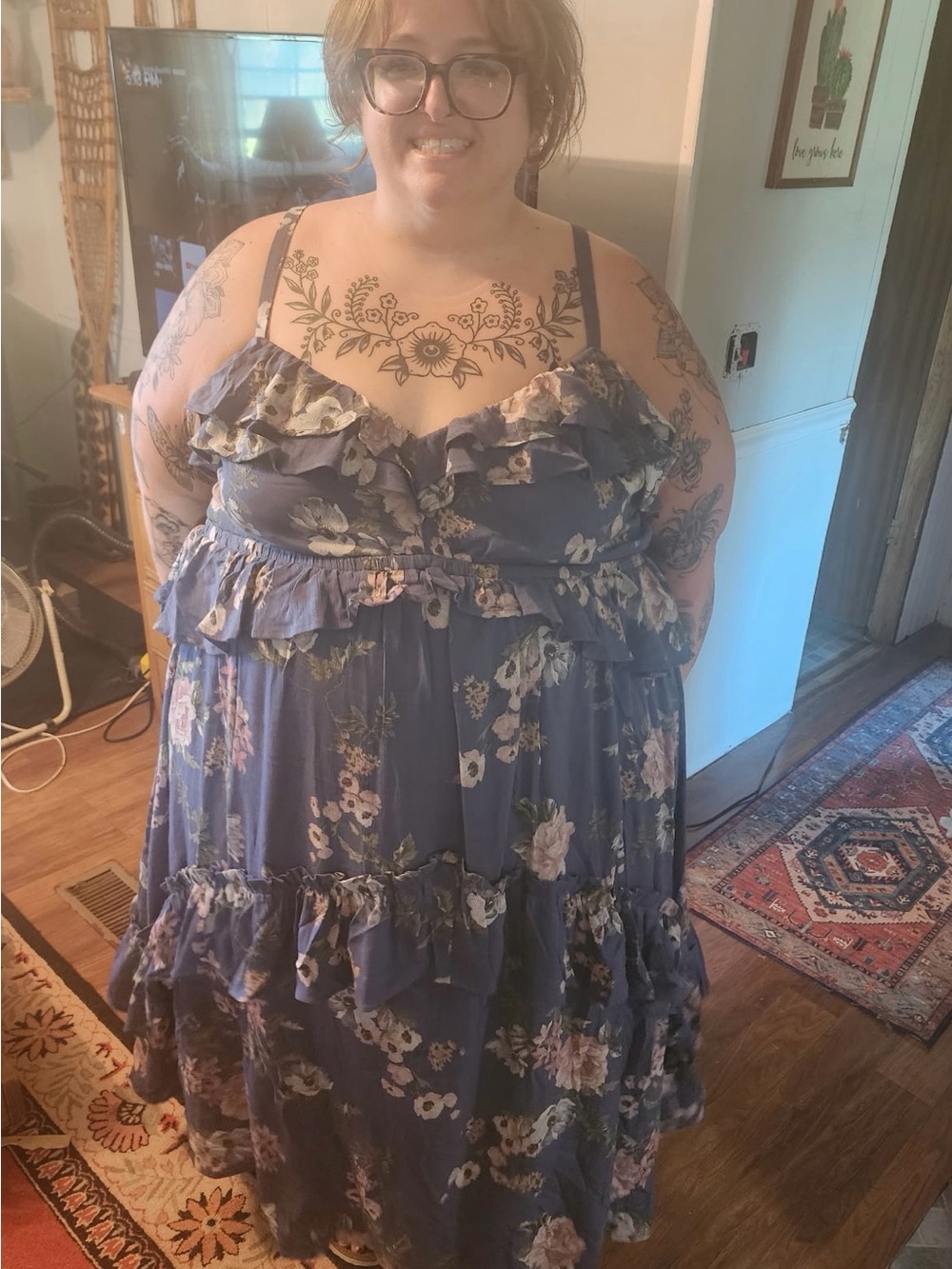 torrid Blue Floral Ruffle Spaghetti-Strap Maxi Dress